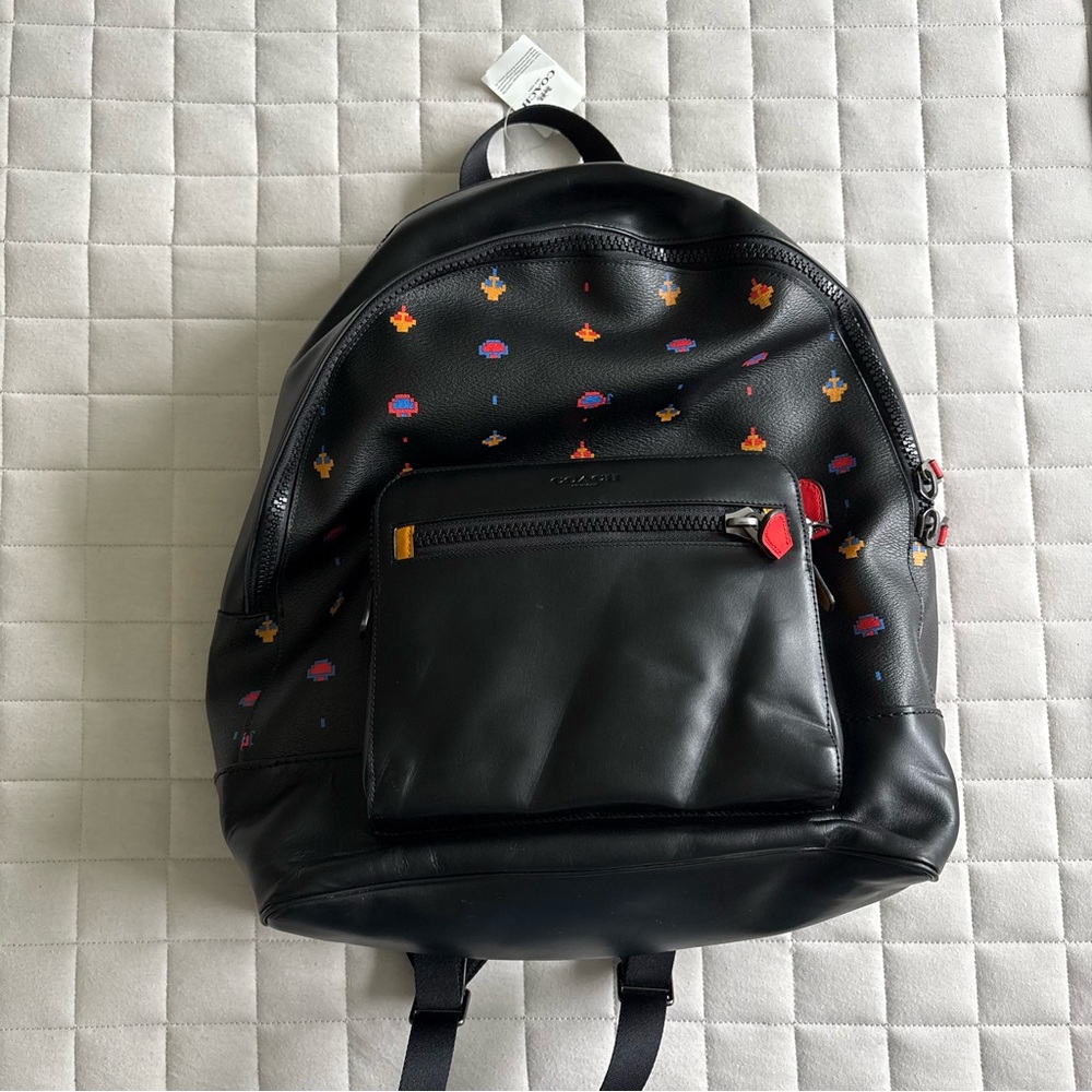 Coach x Atari Black Leather Backpack with Atari design
